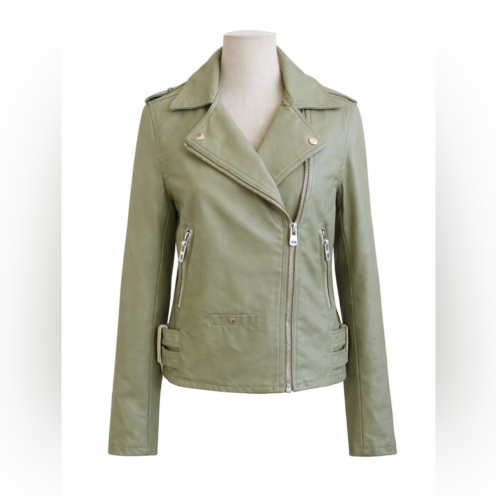 BLANKNYC Sage Green Faux Leather Moto Jacket Medium